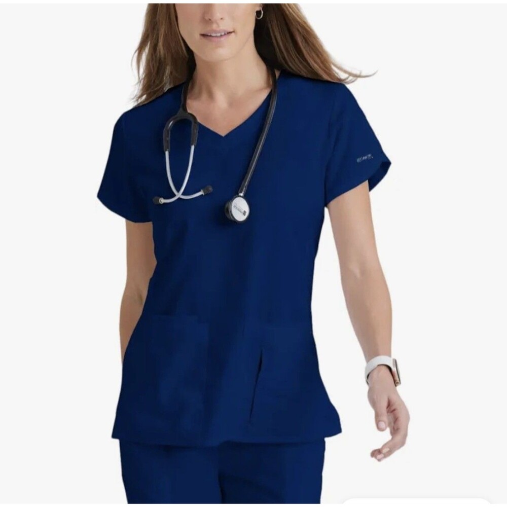 Grey's Anatomy by Barco Women's Blue Solid Knit Scrub Top, Size M